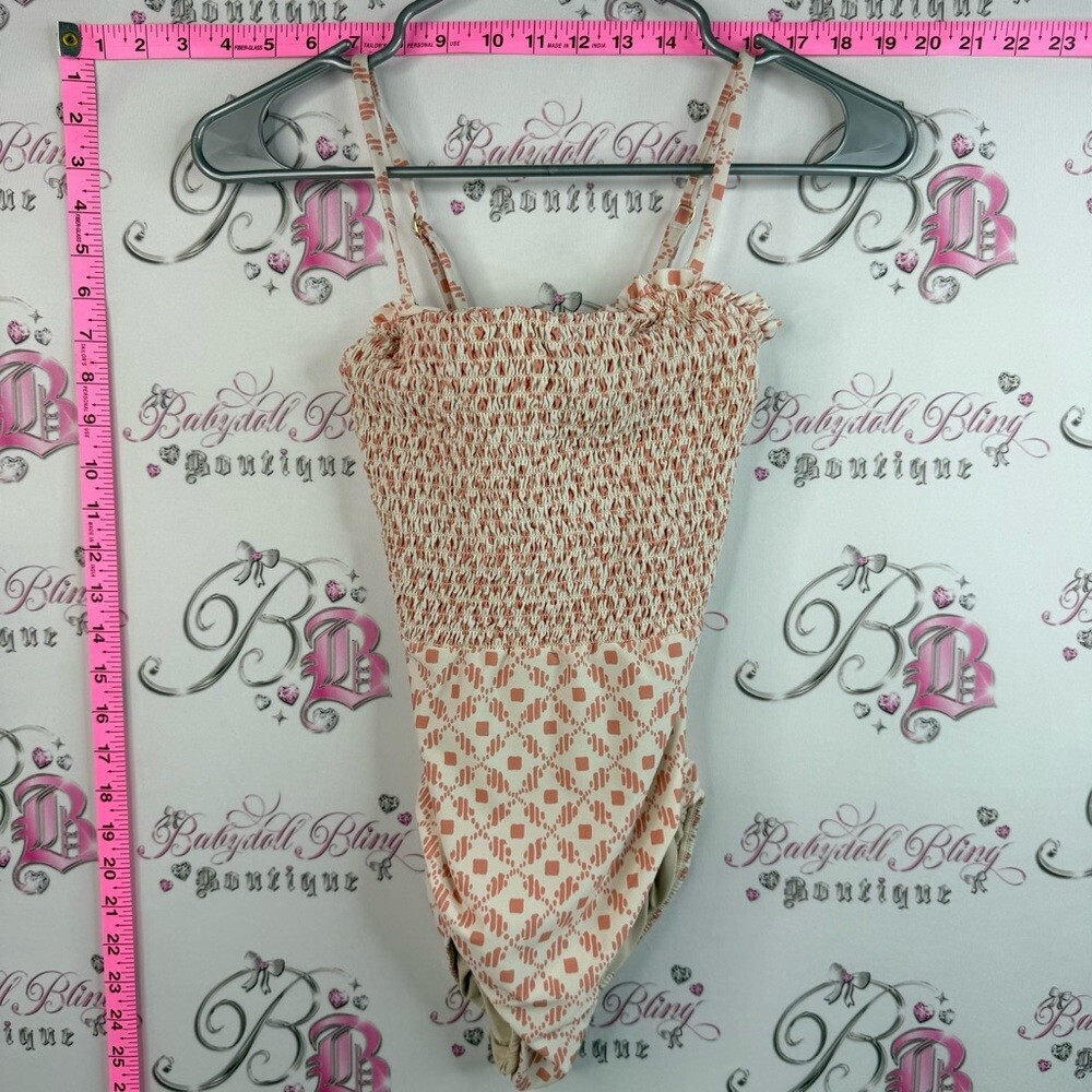 Hermoza bodysuit one piece white Cream & Light Orange Smocked Bodysuit